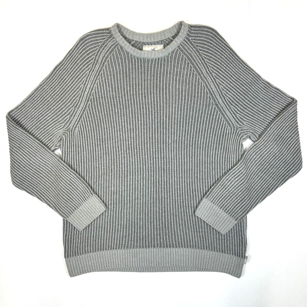 Hollister Mens XL Grey Ribbed Knit Raglan Long Sleeve Crew Neck Sweater